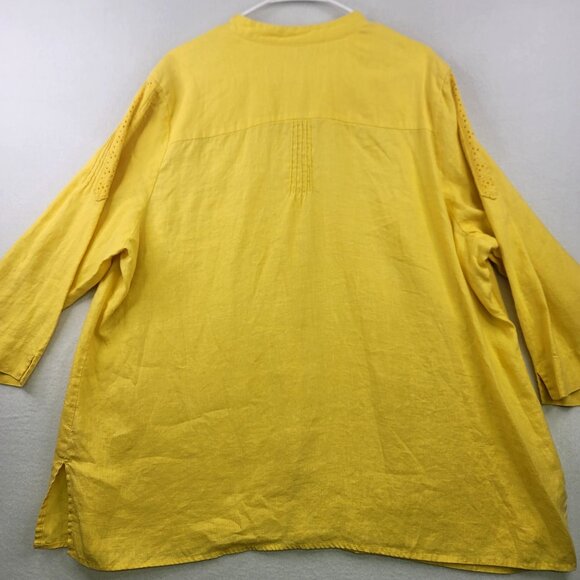 JM Collection Butter Yellow Linen Button-Up Embroidered Details Plus Size 22W - Picture 9 of 13